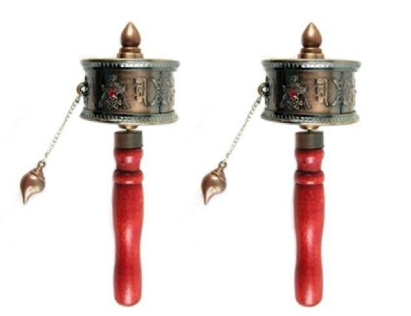 DMtse 2 X Buddhist Functioning Mini Handheld Prayer Wheel with Scroll - Image 1